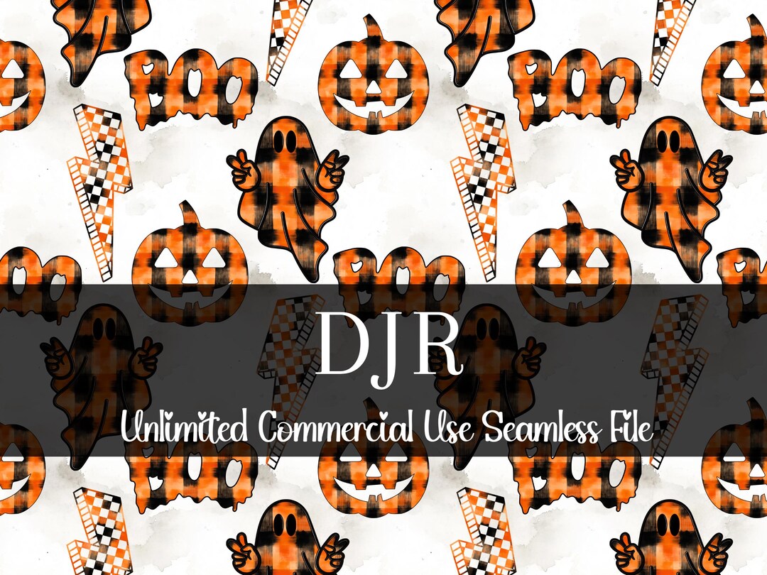 Spooky Retro Ghost Seamless Pattern | Checker Lightning Digital Paper ...