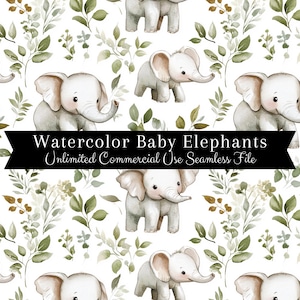 Padrão sem emendas de elefante bebê | Papel digital de elefante aquarela | Padrão de elefante aquarela | Safari aquarela | Padrão de repetição PNG