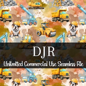Watercolor Construction Vehicles Seamless Print | Truck Seamless | Commercial Use Pattern | Truck Repeating Pattern | Boy Seamless Print