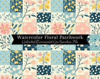 Spring Pastel Floral Seamless | Patchwork Quilt Seamless Pattern | File Farmhouse Quilted Colorblocking | Digital Paper Repeatable Folk Art