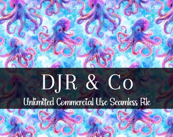 Colorful Octopus Seamless Pattern | Watercolor Octopus Digital Paper | Blue Rainbow Octopus Print | Under Water Ocean Repeating Pattern
