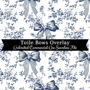 Blue Toile De Jouy Seamless Pattern Overlay | Toile Pattern | Chinoiserie Bow Seamless Print | French Toile De Jouy | Bow Toile Seamless
