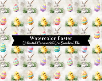 Aquarell Ostereier Nahtlos Drucken | Osterhase nahtlose Muster | Kommerzielle Nutzung Muster | Aquarell Osterküken Seamless PNG