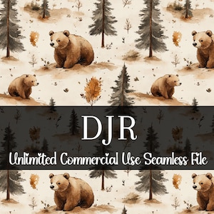 Padrão de urso pardo sem emendas para animais selvagens | Ursos em aquarela | Arquivo de fundos de caça sem emendas | Padrão de repetição PNG | Floresta sem emendas