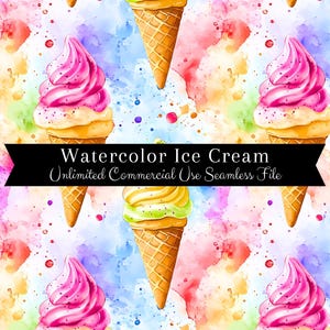 Seamless Ice Cream Cone Pattern | Watercolor Summer | Ice Cream Background Seamless File | Summer Repeating Pattern PNG | Commercial Rights
