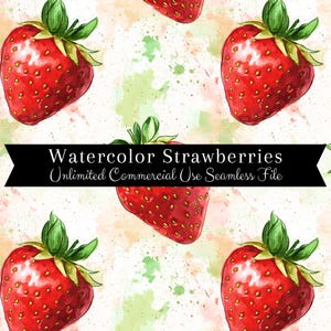 Watercolor Strawberry Seamless Print | Strawberry Seamless Pattern | Commercial Use Pattern | Repeating Print | Watercolor Strawberry PNG