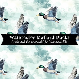 Nahtloses Stockenten-Enten-Muster | Aquarell Enten | Jagd Hintergründe Seamless File | Sich wiederholendes Muster PNG | Exklusivrechte PNG