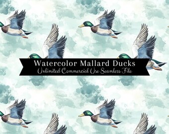Modèle sans couture de canard colvert | Canards à l'aquarelle | Fichier sans couture d'arrière-plans de chasse | Motif répétitif PNG | Droits exclusifs PNG