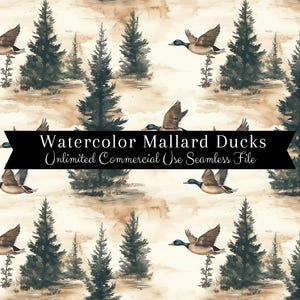 Seamless Mallard Duck Pattern | Watercolor Ducks | Hunting Backgrounds Seamless File | Repeating Pattern PNG | Digital Paper Nature  Pattern