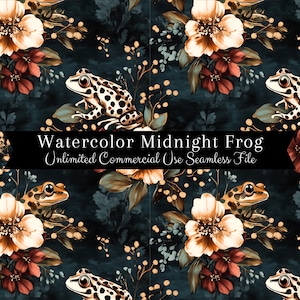 Impression transparente de grenouille de minuit bordeaux de couleur aquarelle | Modèle sans couture de lune | Modèle d'utilisation commerciale | Grenouille tachetée aquarelle transparente