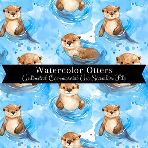 Impression transparente de loutre aquarelle | Modèle sans couture de loutre de natation | Modèle d'utilisation commerciale | Impression répétée | Aquarelle loutre PNG