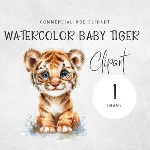 Aquarelle douce bébé tigre des cliparts | Bébés animaux png | Art mural pour chambre d'enfant | Clipart baby shower | Animaux de la jungle | Illustration de bébé animal