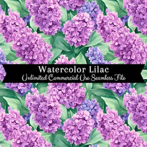 Patrón sin costuras de color lila / Papel digital floral de acuarela / Patrón de color lila de acuarela / Floral morado de acuarela / Patrón repetitivo PNG