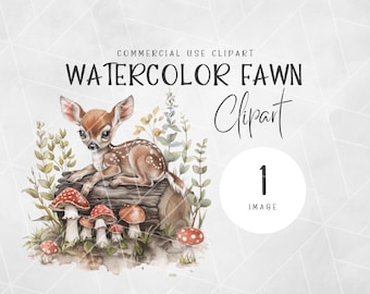 Watercolor Fawn Clipart Clipart | Woodland Clipart | Baby Deer Clipart | Woodland Baby Shower | Forest Animals PNG | Mushroom Forest Clipart
