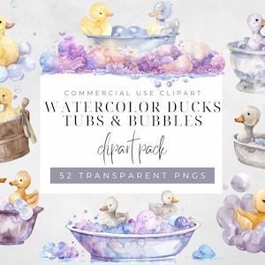 Zestaw clipartów Rainbow Bubble Bath Ducky | Gumowa kaczuszka | Clipart z gumową kaczką | Clipart z gumowymi kaczuszkami | Clipart z akwarelą | Clipart dla dzieci