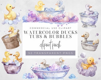 Regenbogen Schaumbad Ente Clipart Bundle | Badeente | Quietscheentchen Clip Art | Quietscheentchen Clipart | Aquarell Clipart | Baby Clipart