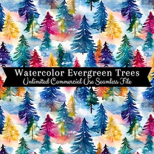 Modèle sans couture d'arbre à feuilles persistantes | Papier numérique aquarelle pour les fêtes | Motif de Noël arc-en-ciel aquarelle | Arbre PNG | Motif répétitif PNG