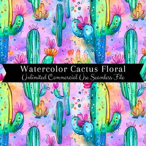 Naadloze bloemmotief cactus | Digitaal papier aquarel cactusbloem | Herhalend aquarel cactuspatroon | Naadloze aquarel bloemen