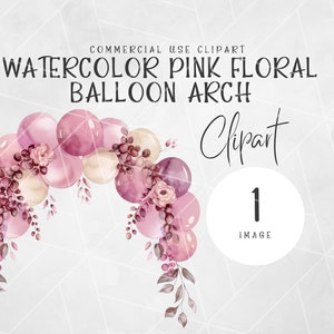 Aquarell rosa Blumen Ballon Bogen Clipart | Geburtstag Clipart | Heißluftballon Clipart | Brautparty Clipart | Baby Shower Cliparts