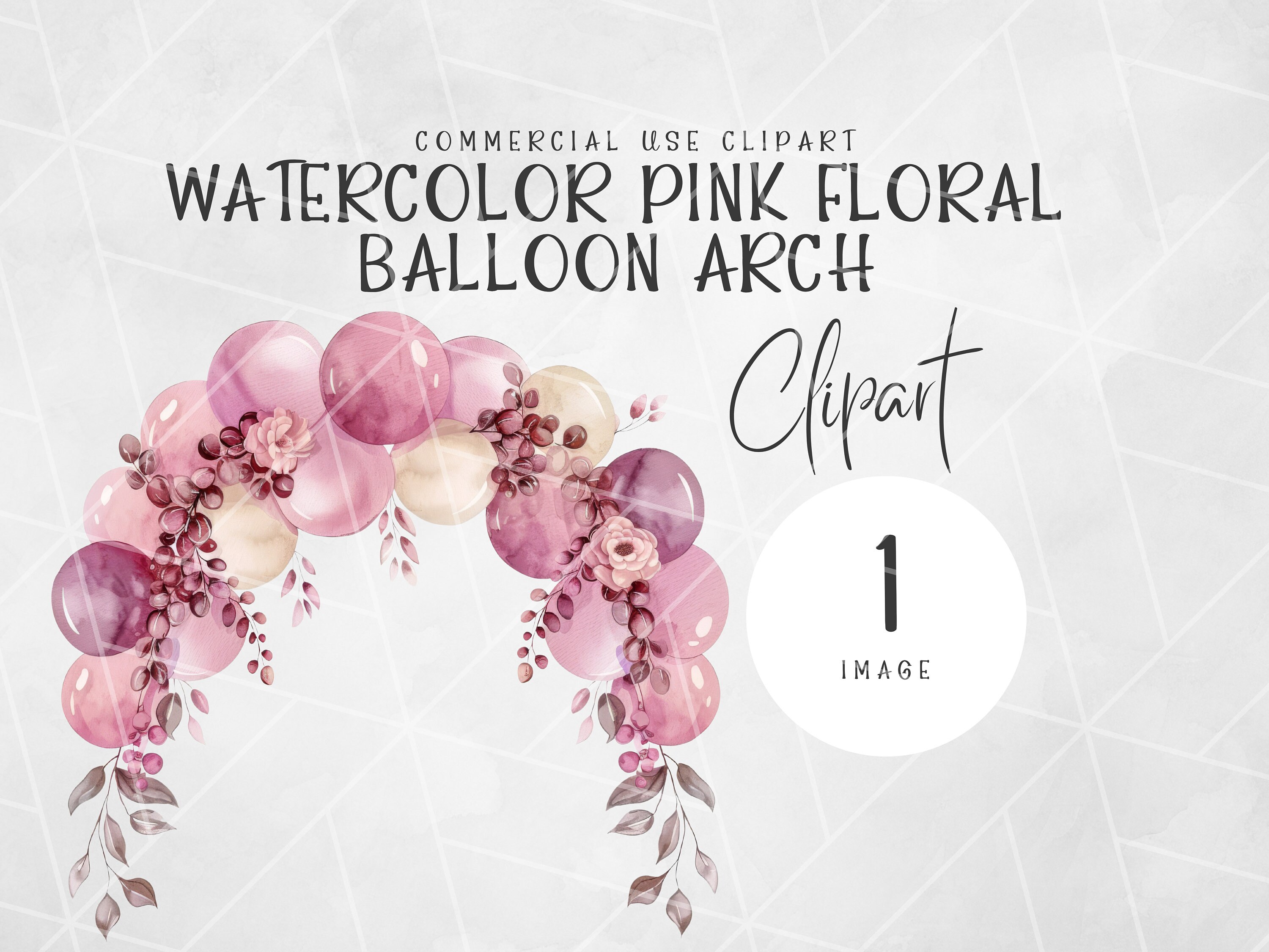 Watercolor Pink Floral Balloon Arch Clipart | Birthday Party Clipart ...