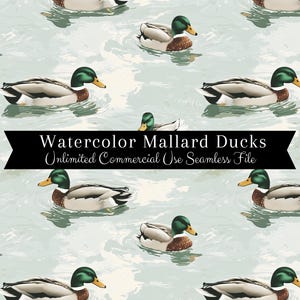 Seamless Mallard Duck Pattern | Watercolor Ducks Print | Hunting Backgrounds Seamless File | Repeating Pattern PNG | Scrapbook Paper