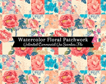 Seamless Spring Floral Patchwork Pattern | Watercolor Colorblock Pattern | Spring Seamless File | Repeating Pattern PNG | Commercial Use PNG