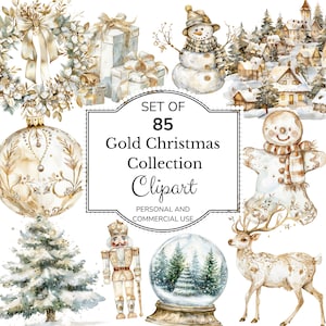 Clipart di Natale oro acquerello / Clipart vacanze / Clipart inverno / Clipart acquerello / Uso commerciale / Albero di Natale PNG, Pan di zenzero