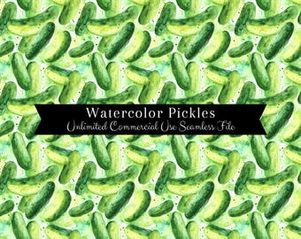 Watercolor Pickle Seamless Print | Pickle Seamless Pattern | Commercial Use Pattern | Repeating Print | Watercolor Whole Pickle PNG