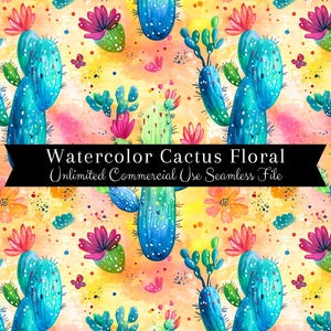 Naadloze bloemmotief cactus | Digitaal papier aquarel cactusbloem | Herhalend aquarel cactuspatroon | Naadloze aquarel bloemen