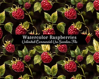 Impressão sem emenda de framboesa em aquarela | Padrão sem emenda de frutas | Padrão de uso comercial | Impressão repetida | Framboesa preta em aquarela PNG