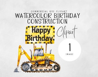 Watercolor Construction Zone Clipart | Commercial Use | Happy Birthday Png | Construction Vehicles Clip Art | Construction Party Clipart