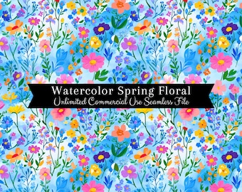 Estampa Floral Aquarela Sem Costura | Padrão Preppy Sem Costura | Padrão de Uso Comercial | Estampa Repetida | Aquarela Preppy Primavera Sem Costura
