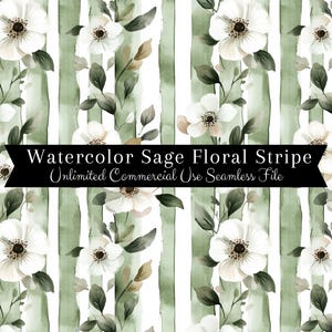 Imprimé rayures florales vert sauge | Paquet de papier numérique | Modèle sans couture pour le scrapbooking | arrière-plan imprimable | Téléchargement de fournitures créatives