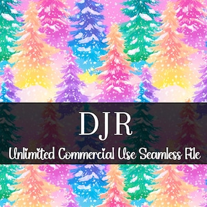 Modèle sans couture d'arbre à feuilles persistantes arc-en-ciel pastel | Papier numérique aquarelle pour les fêtes | Motif de Noël pastel | Motif répétitif hivernal PNG