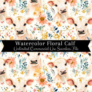 Watercolor Baby Cow Print Seamless | Calf Seamless Pattern | Commercial Use Pattern | Cow Repeating Print | Watercolor Cow Seamless PNG