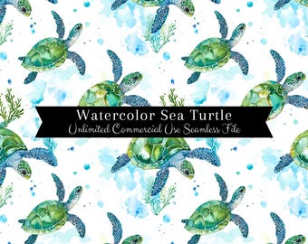 Sea Turtle Seamless Pattern | Watercolor Sea Turtle Digital Paper | Watercolor Turtle Pattern | Watercolor Ocean | Repeating Pattern PNG