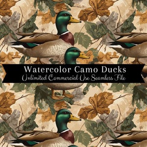 Patrón de pato real sin costuras / Impresión de patos de camuflaje de acuarela / Fondos de caza sin costuras / Patrón repetido / Papel para álbum de recortes