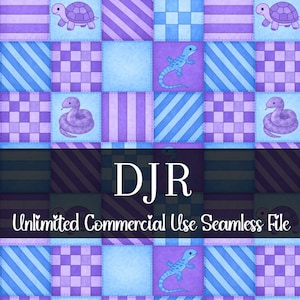 Seamless Snake and Lizard Patchwork Pattern | Digital Paper | Turtle Frog Seamless | Commercial Use Design | Reptile Repeating Pattern