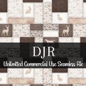 Hunting Patchwork Seamless Pattern | Digital Download | Outdoors Theme | Fishing Background | Camo Design | Boy Seamless | Hunting Dog