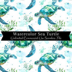 Sea Turtle Seamless Pattern | Watercolor Sea Turtle Digital Paper | Watercolor Turtle Pattern | Watercolor Ocean | Repeating Pattern PNG