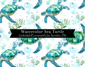 Sea Turtle Seamless Pattern | Watercolor Sea Turtle Digital Paper | Watercolor Turtle Pattern | Watercolor Ocean | Repeating Pattern PNG