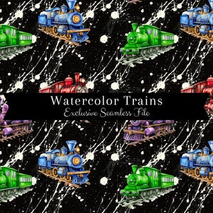 Nahtloses Zug-Muster | Aquarell Züge | Zug Hintergründe Seamless File | Trainsp wiederholendes Muster PNG | Exklusivrechte PNG