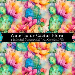 Naadloze bloemmotief cactus | Digitaal papier aquarel cactusbloem | Herhalend aquarel cactuspatroon | Naadloze aquarel bloemen