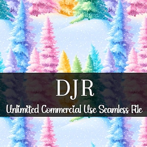 Modèle sans couture d'arbre à feuilles persistantes arc-en-ciel pastel | Papier numérique aquarelle pour les fêtes | Motif de Noël pastel | Motif répétitif hivernal PNG