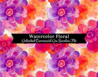 Impressão de flor aquarela sem costura | Padrão floral sem costura | Padrão de uso comercial | Impressão repetida | Flor de arco-íris aquarela PNG