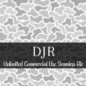 May include: A grayscale seamless pattern with abstract shapes in varying shades of gray. The design features a dark gray banner with the initials "DJR" and the text "Unlimited Commercial Use Seamless File".