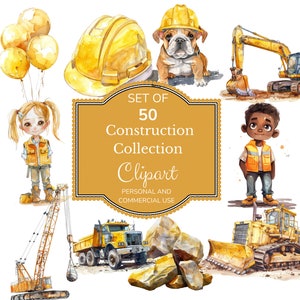 Clipart de zona de construção em aquarela | Uso Comercial | Feliz Aniversário Png | Arte de clipart de veículos de construção | Clipart de caminhão basculante | Berçário