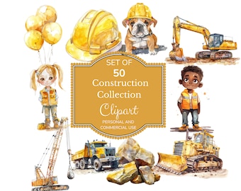 Watercolor Construction Zone Clipart | Commercial Use | Happy Birthday Png | Construction Vehicles Clip Art | Dump Truck Clipart | Nursery