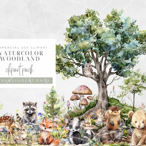 Woodland Animals Watercolor Clipart | Forest Animals Clip Art | Baby Shower Clipart | Cute Baby Animals | Nursery Decor | Bear Fox Owl