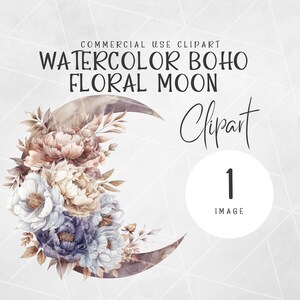Boho Mond Clipart | Crescent Moon Clipart | Pfingstrose Blumen Clipart | Boho Motte Clipart | Aquarell Clipart | Boho Mond PNG |